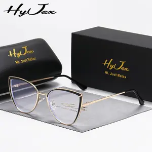 HyJex new stainless steel anti-blue glasses frame fashionable cat eye two-color decorative glasses flat mirror