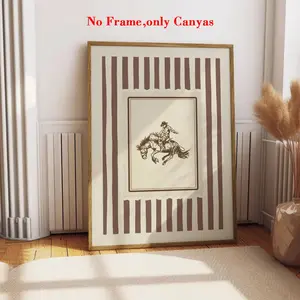Vintage Western Cowboy Stripe Wall Art Print, Unframed Wall Art, Unique Canvas Horse Racing Painting, Perfect Decor for Living Room & Bedroom, No Frame Included