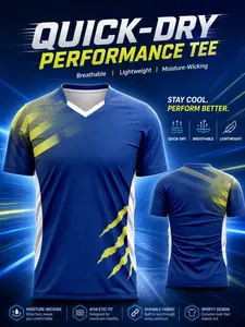 2026 Spring Summer Team Wear Quick-Dry T-Shirt, Breathable Blue Claw Print Football Sports Top, Gorpcore Style