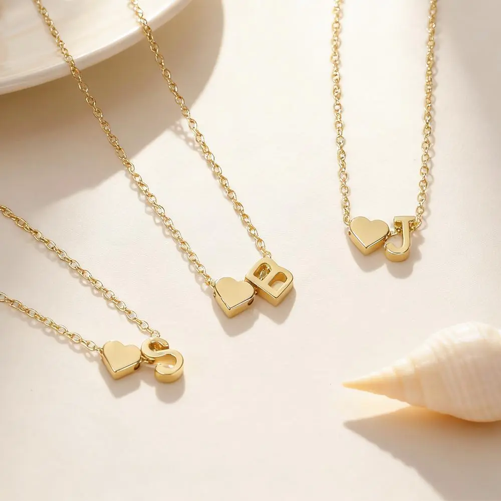 [Summer Vibes] Gold Heart Initial Necklace A–Z | Personalized Letter Pendant | Cute Dainty Name Necklace for Women & Girls | Perfect Gift for Birthday & Christmas