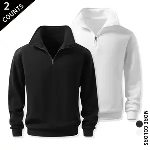 Unisex 2-Pack Quarter Zip Fleece Sweatshirts, Brushed Soft Inner Half Zip Pullover Tops for Travel, Camping, Jogging, Daily Casual Wear, Base Layers