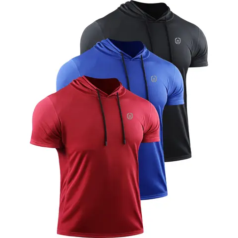 NELEUS Men's 3-Pack Polyester Sweat-Wicking Mesh Hoodies - Gym Sweatwear, Polyester Sports T-Shirt, Fitness Running Tops, Quick-Dry All-Season Athletic Training Tops for Lifts, Runs, Mensfashion Workout Outfit Inspo
