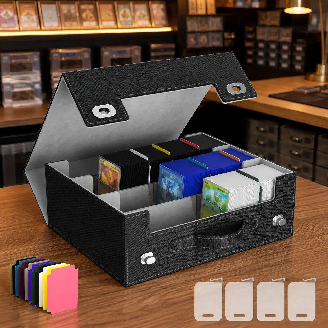 Lifewit Trading Card Storage Box with Handle, Lockable PU Leather Card Storage Case for MTG, PTCG, YGO, Sports Cards