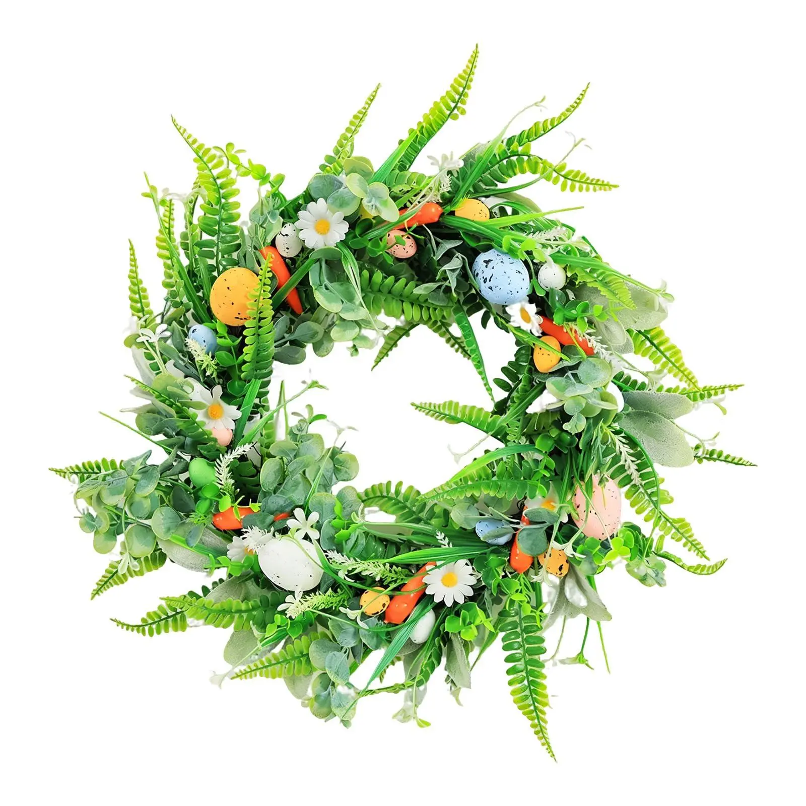 GARVEE 18 Inch Easter Wreath for Front Door, Artificial Egg Wreath with Flowers and Green Leaves, Spring Floral Wreath for Indoor Outdoor Home Decor, 45cm