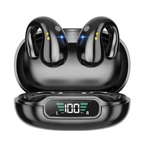 Open Ear Clip on Headphones, Wireless Earbuds Bluetooth 5.3 Sport Earphones Built-in Mic with Ear Hooks 36H Playtime Ear Buds LED Display Charging Case, Waterproof Design for Running Fitness, Black
