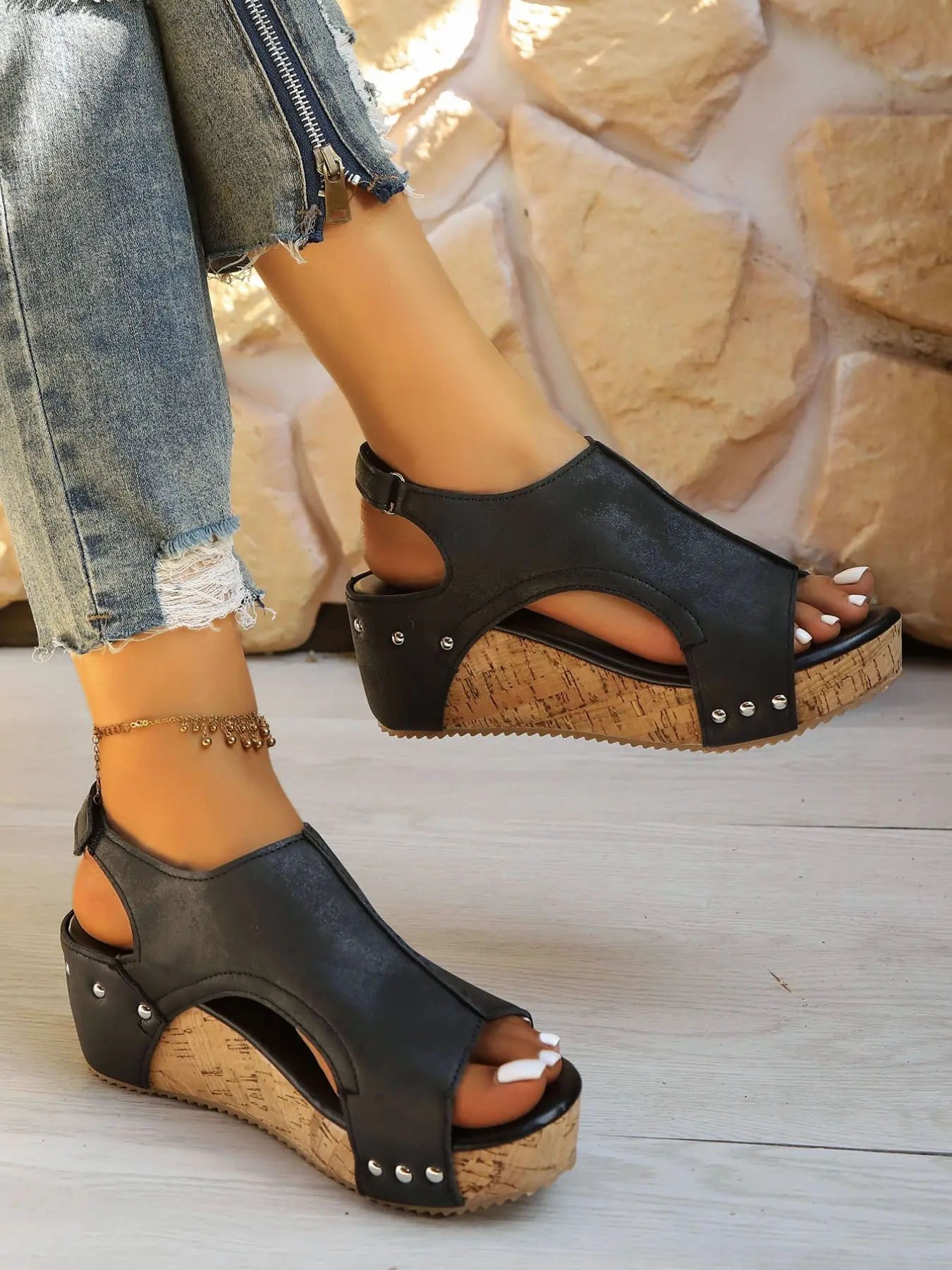Women's Retro Wedge Fish Mouth Elevated Sandals, Summer Soft PU Leather Breathable Thick Sole Platform Shoes, // Colors, Comfortable Casual Shoes