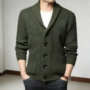 Solid Color Long Sleeve Cardigan for Men, Casual Knit Sweater Top with Pockets