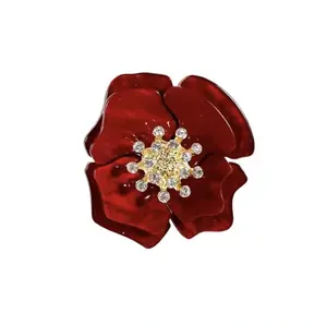 Swirled Red Lucite Rhinestone Pop Flower Ring