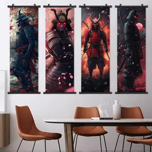 Samurai Pattern Canvas Poster Modern Art Design, 4 Counts/set Japanese-style Decorative Painting, Wall Art Decor for Home Living Room Bedroom