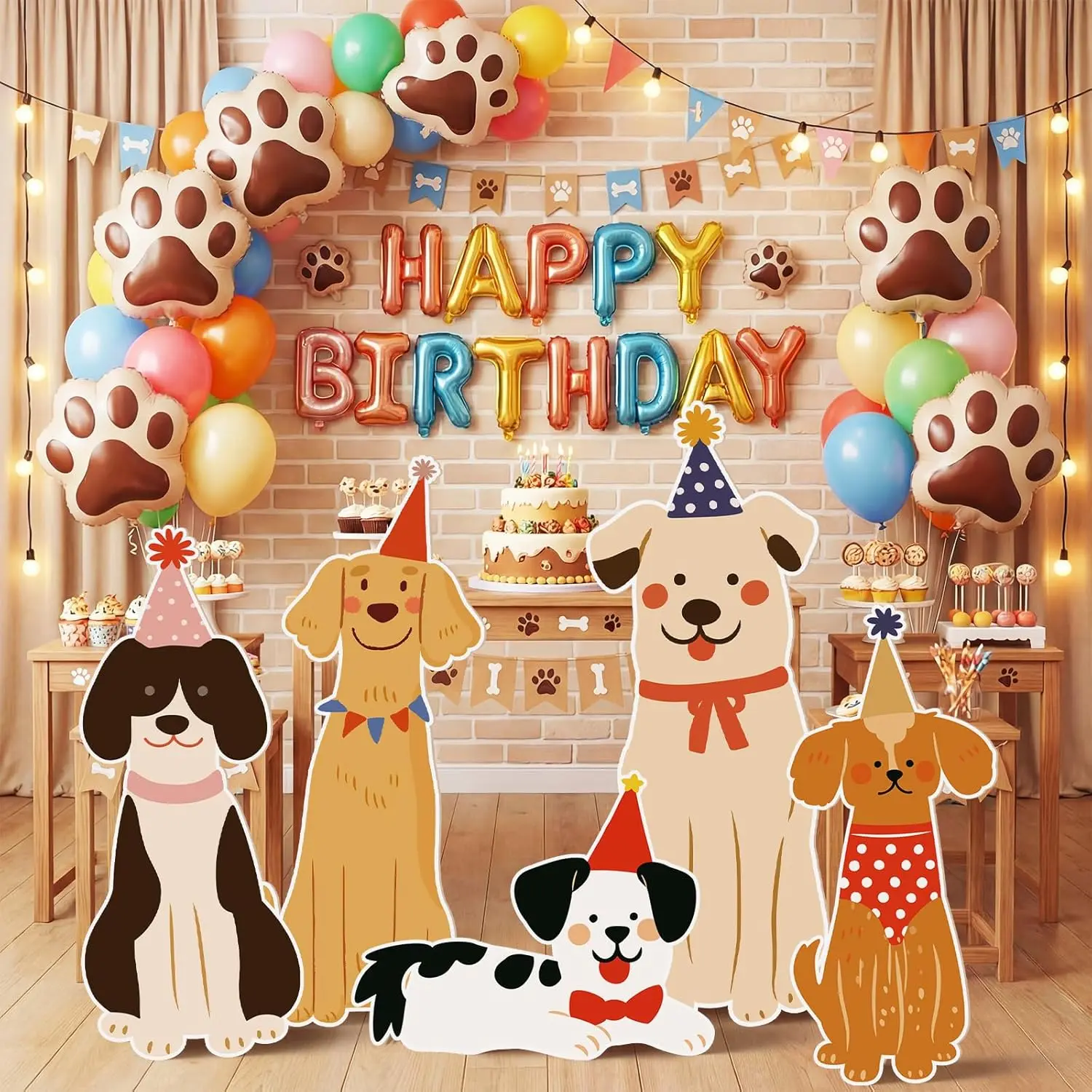 Pinkunn 5 Pcs 20 Inch Dog Birthday Party Decorations Cute Large Plastic Puppy Cutouts with Stand Dog Photo Props Backdrop for Birthday Baby Shower Party Decor Indoor Lawn Yard Signs Supplies