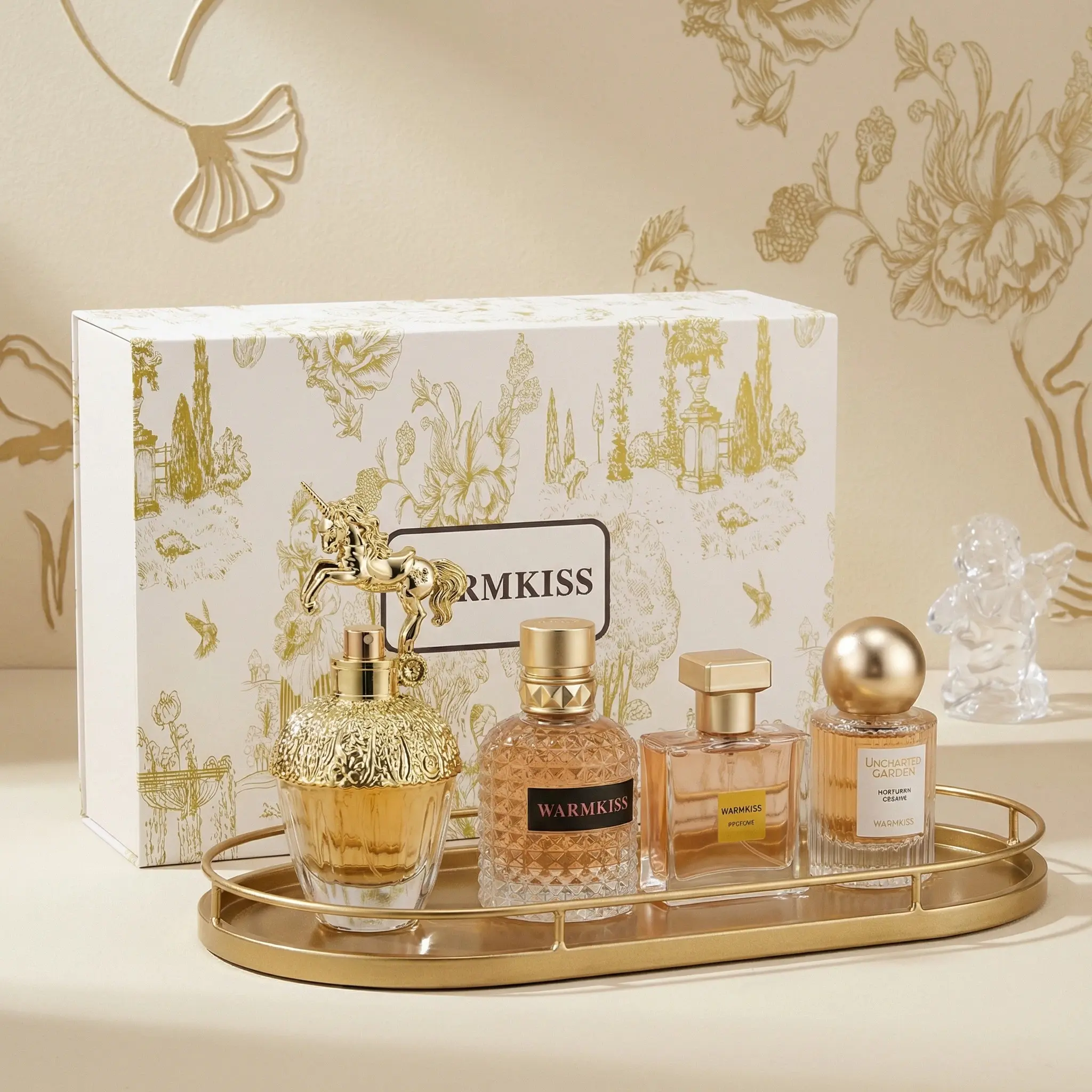 Warmkiss Women's Fragrance Discovery Set - 4 Luxurious Citrus-Infused Perfumes in Designer Bottles, Golden Unicorn & Garden Box, Ideal Birthday or Valentine’s Gift, Fragrance Sets, Adults, Luxury Gift, Single Item, No, Set Pack