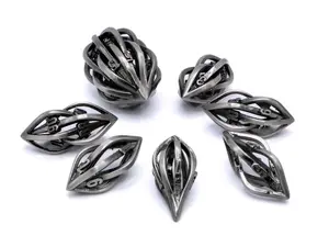 7-Piece Carved Art Hollow Metal Zinc Polyhedral Dice Set, Arcanum DnD RPG Dice with Black Velvet Bag for Dungeons & Dragons and Tabletop RPGs