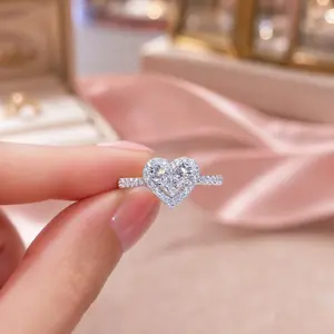 Trendy Coquette Sparkly Heart Ring • Dainty Waterproof Silver Finger Jewelry • Elegant Stacking Wedding Band for Teen Girls