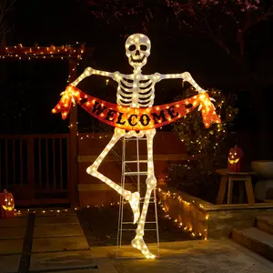 Glitzhome 86.25"H Lighted Halloween 2.5D Skeleton Outdoor Decor with 220 warm White LED Lights  (KD)