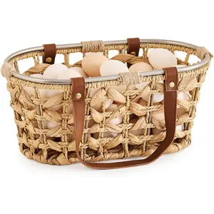 Egg Baskets for Collecting Fresh Eggs Farmhouse Wicker Hyacinth Egg Collecting Basket with Handle