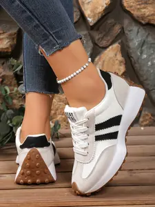 Women's Large Size Thick Sole Sports Shoes, Breathable Walking Shoes, Comfort Support, Casual Textile Upper, Rubber Outsole, All-Season Outdoor Sneakers, Thick Soled Sneakers, Athletic Sneaker Footwear