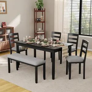 Solid Wood 6 Piece   Set, Modern 58"/W   Set  6 With 4 Windsor Chairs & 1 Bench,  &  Room Sets  , Restaurant dining table kitchen for Stainless Steel Single Bowl Sink Large Metal Bird Cage Play Top LED Red Breathing Leather Sofa bean bag Accent laundry