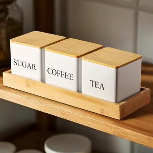 3-Piece Storage Jars Set, Metal Coffee Bean Sugar Tea Containers, Kitchen Organization Essentials, Daily Use Organizer Supplies, Coffee Sugar Tea Box