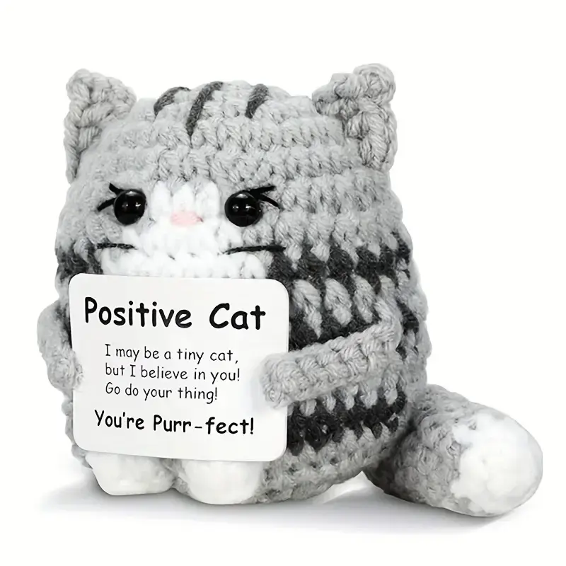 Handmade Emotional Positive Energy Cute Crochet Cat Soft Stuffed Animal with Soft Cuddly Gift for Cat Lovers And Festival Desktop Ornament for Home, Office Workers Cute Stuffed Animals Animal Merch