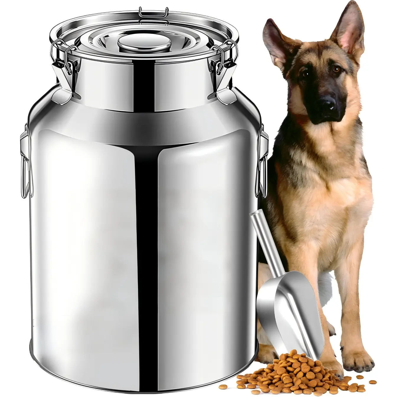 Stainless Steel Pet Food Storage Container - Airtight Durable Metal Container with Hangable Lid, Easy to Clean, Includes Scoop for Keeping Dog Food Fresh (Plastic-Free), Freshness, Mess-Free, 13Lb, Comes With Free Scoop