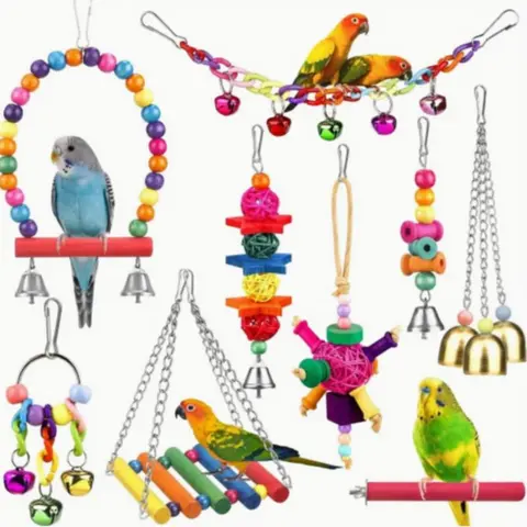 Bird Toy Set, 9 Counts/set Colorful Bird Chew Toy, Bird Cage Hanging Accessories, Pet Supplies for Parrot, Cockatiel, Lovebird, Canary