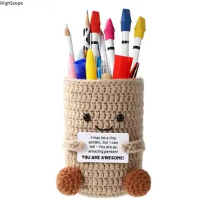 Hand Crocheted Positive Energy Potato Pen Holder, Cute Woolen Desk Organizer, Creative Stationery Ornament for Office Home Decor