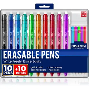 Erasable Gel Pens - Multicolor Erasable Colored Pencils for Smooth Writing & Drawing - Gifts for Teens - 10 Colorful Pens with 10 Refills Included