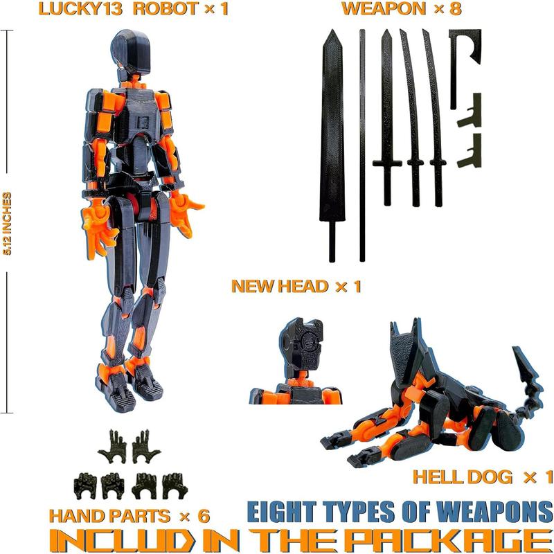 (Assembly Completed) T13 Action Figure Set, 3D Printed Toys Robo 13 Action Figure,Dummy 13 Titan 13 Action Figure (Black + Orange)