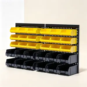 Wall Mounted Plastic Storage Bins, Tool Organizer for Garage with Small Hardware Parts, Screws Nuts Bolts Container, Reusable Stackable Compartments, Yellow and Black Garage Organization System