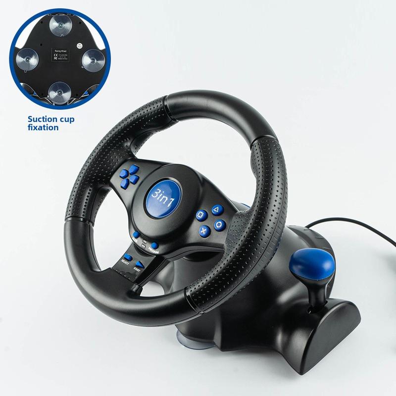 3-in-1 Racing Game Wheel /Winter Vacation At Home Must-Have 3-in-1  Gaming USB Plug & Play Desktop Adsorption Compatible with PC/PS2/PS3/Xbox360 Console Controller Accessory