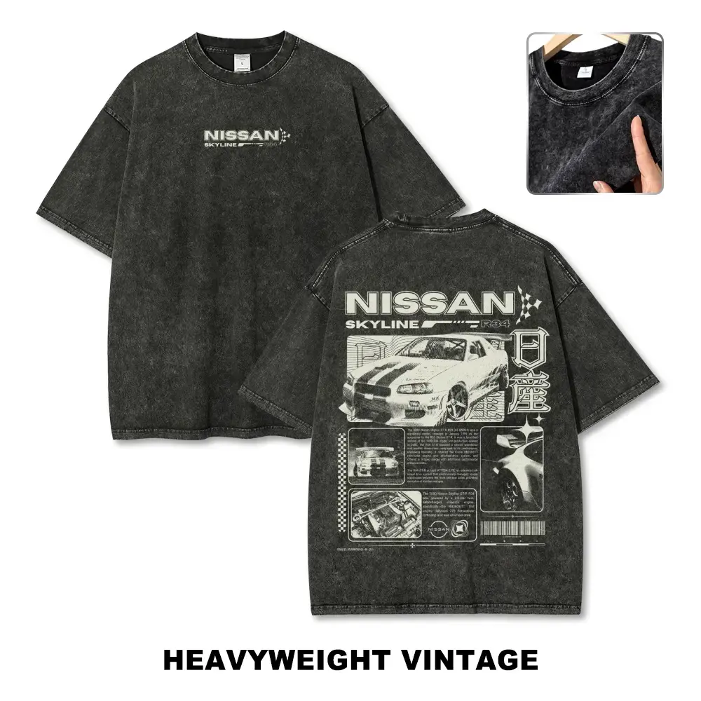 Men's Oversized Short-Sleeve Japan Vintage JDM Style Sports Car Graphic Tee, 90s Streetwear, Vacation Outfits