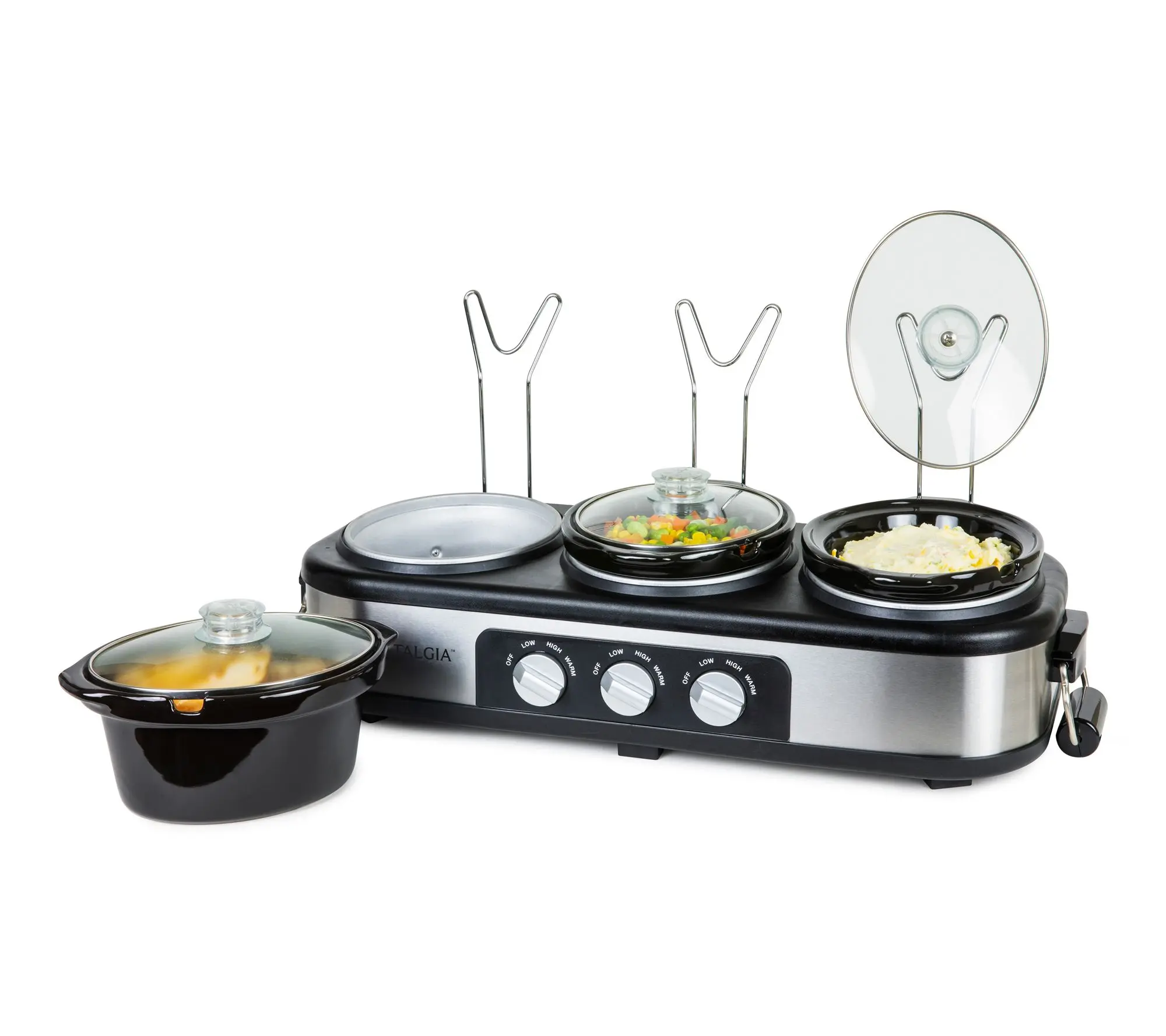 Nostalgia 3-Station Slow Cooker Buffet, Stainless Steel