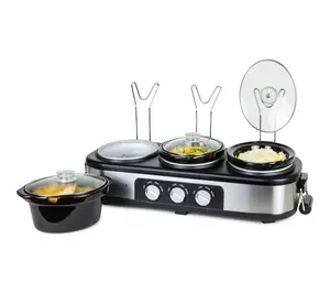 Nostalgia 3-Station Slow Cooker Buffet, Stainless Steel Nostalgia 3-Station Slow Cooker Buffet, Stainless Steel