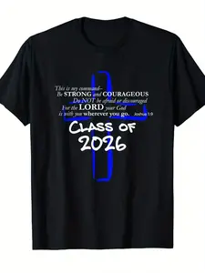 Men's Class of 2026 Graduation Scripture T-Shirt - Retro Verse Tee with Cursive Lettering & Scripture Print, Comfortable Casual Fit Short Sleeve Shirt for Graduation Gifts, Casual Attire