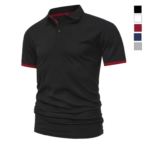 Men's Plain Polyester Short-Sleeve Collared Polo Shirt - Regular Fit, Standard Sizes, Breathable, Machine Washable Fitness Sports Top for Daily Work, Casual Wear, Collared Polo Shirts