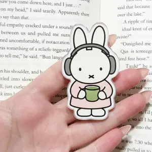 White Rabbit Drinking Matcha Phone Grip Stand, Aesthetic Headphones Bunny Accessory, Kawaii Animal Finger Holder for Students, Cozy Work From Home Phone Decor, Minimalist Librarian Style Gift