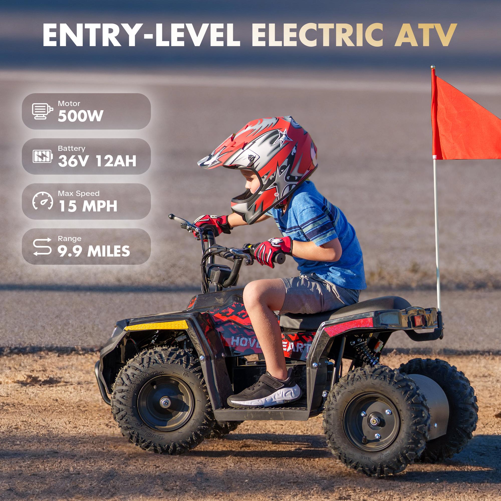 36V Electric ATV for Kids, 500W Quad Ride-On with Parent Speed Control, 12-15 MPH Dual Speed, Dual Suspension, LED Headlight, All-Terrain Tires, Supports Up to 143 lbs