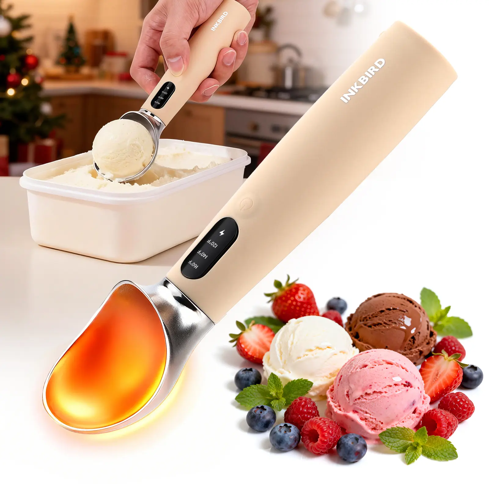 INKBIRD Rechargeable Battery-Heated Electric Ice Cream Scoop - Stainless Steel, Waterproof, LED Display, Durable Kitchen Utensil, Kitchen Gadgets for Hard Ice Creamsummerwins