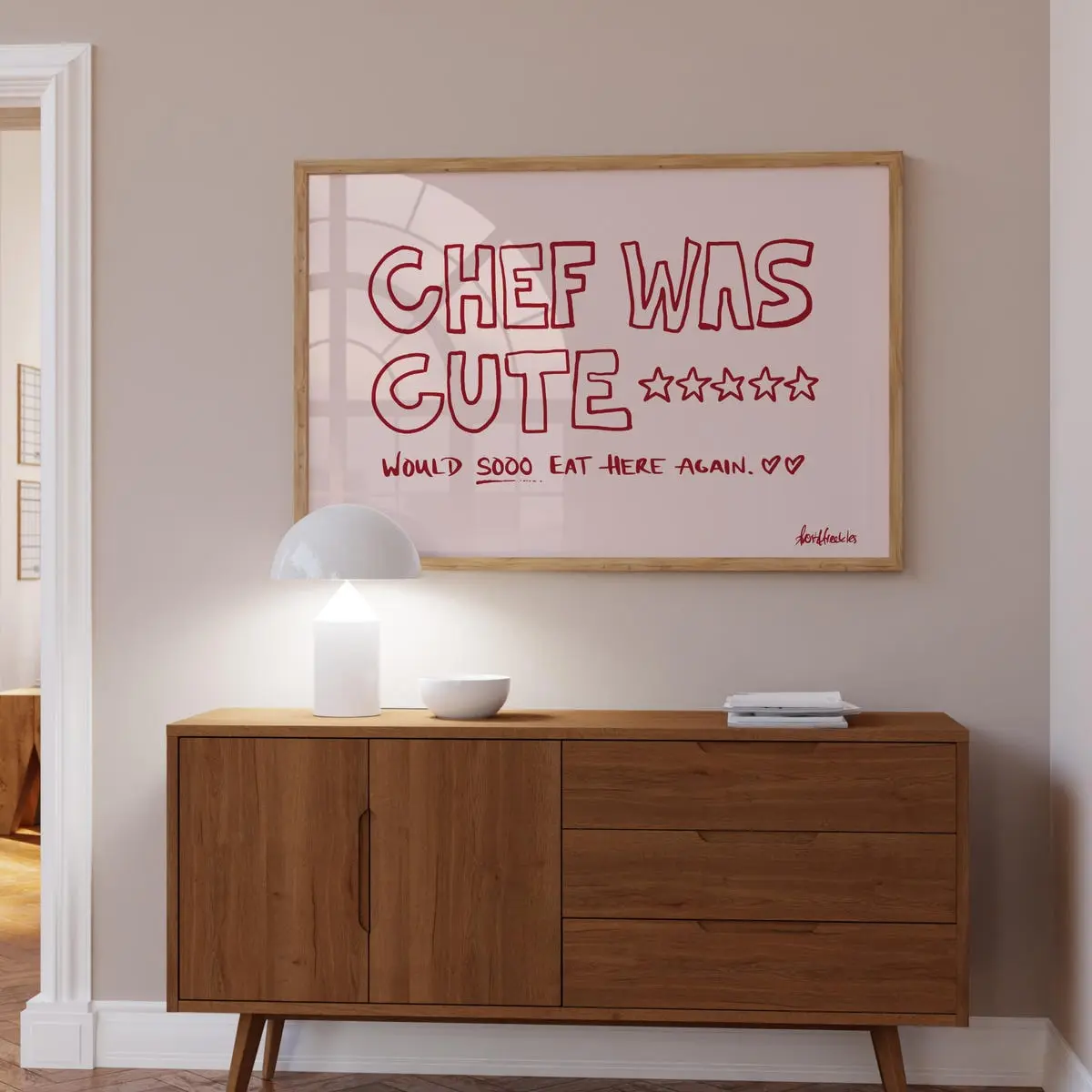 Chef Was Cute Wall Art, Cute Kitchen Poster, Handdrawn Foodie Illustration, Would Eat Here Again Above Sink Print, Room Decor, Unframed | 5 Size, 8x12 to 27x40 inch