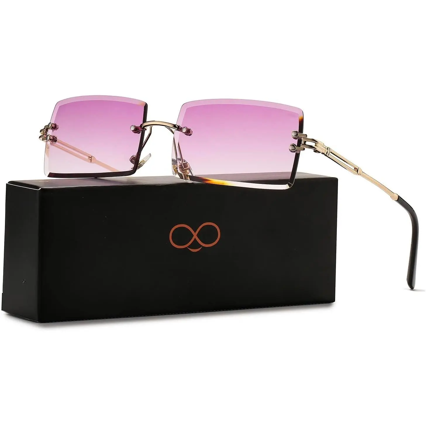 Rimless Rectangle Sunglasses Frameless Square Trendy Y2K Retro Shades Black Square Rimless Sunglasses Y2K Modern Trendy UV400  main image 2
