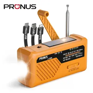 PRUNUS J-366 Emergency Radio with 3 Charging Cables, NOAA Weather Alert, 7400mWh/Solar/Hand Crank/ USB-C Charging, Battery Operated , WB/AM/FM, SOS Alarm, Flashlight, Compact for Bag