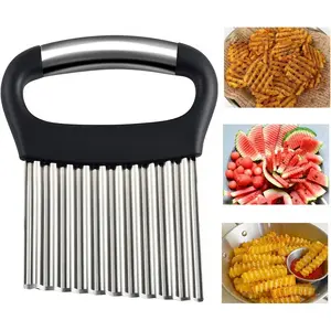 Large Crinkle Cutter For Veggies - Wavy Chopper, French Fry And Waffle Fry Cutter for Potatoes, Carrots, Stainless Steel Crinkle Cut Fries Tool