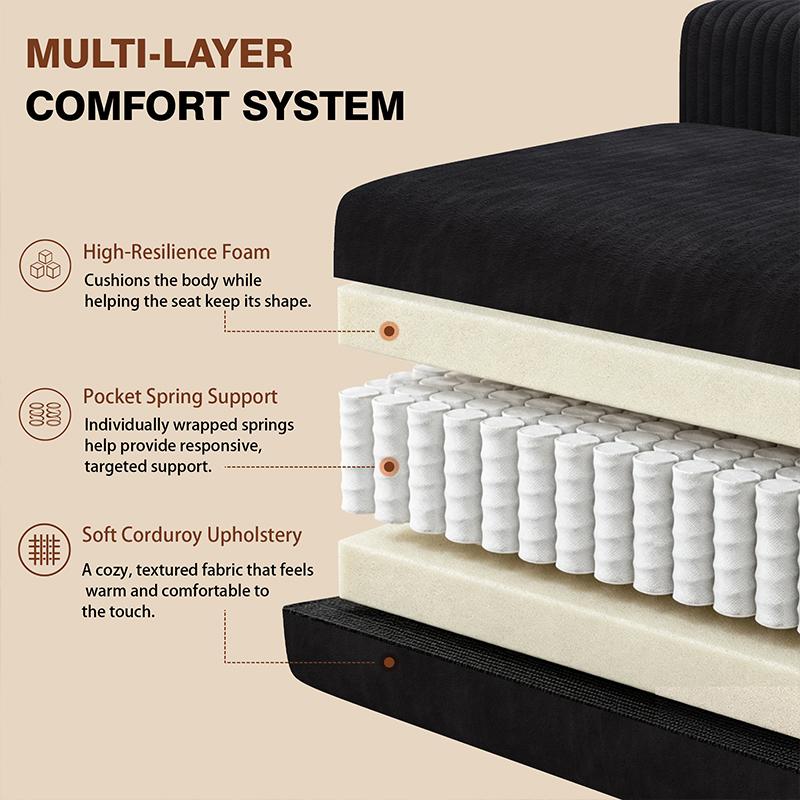 96-in Traditional U-Shaped Memory Foam Sectional Couch - 1-Package Oversized Modular Frame, Compressed Cotton Fabric, Deep Seating, Space-Saving Convertible Sleeper, Cloud-Like Comfort, Apartment Furniture, Sofas Living Room, Living Room Furniture
