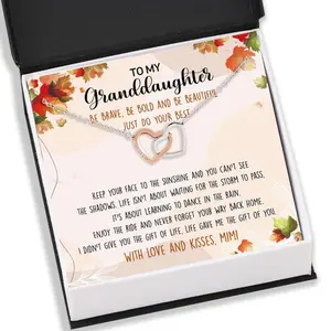 Granddaughter Necklace, To Granddaughter Gift From Mimi Necklace Card Message “ Interlocking Hearts Necklace, Jewelry Message Card, Necklace Gifts For Birthday, Anniversary, Christmas Day, Thanksgiving
