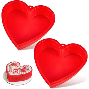10 Inch Heart Shaped Cake Pans, 2 Pack Nonstick  Heart Baking Molds for Cakes, Cheesecakes and Brownies (Red)