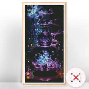 Skeleton & Bottle Pattern Cross Stitch without Frame, DIY Cross Stitch Printed Canvas Embroidery Art Crafts for Home, Wall Art Decor for Home