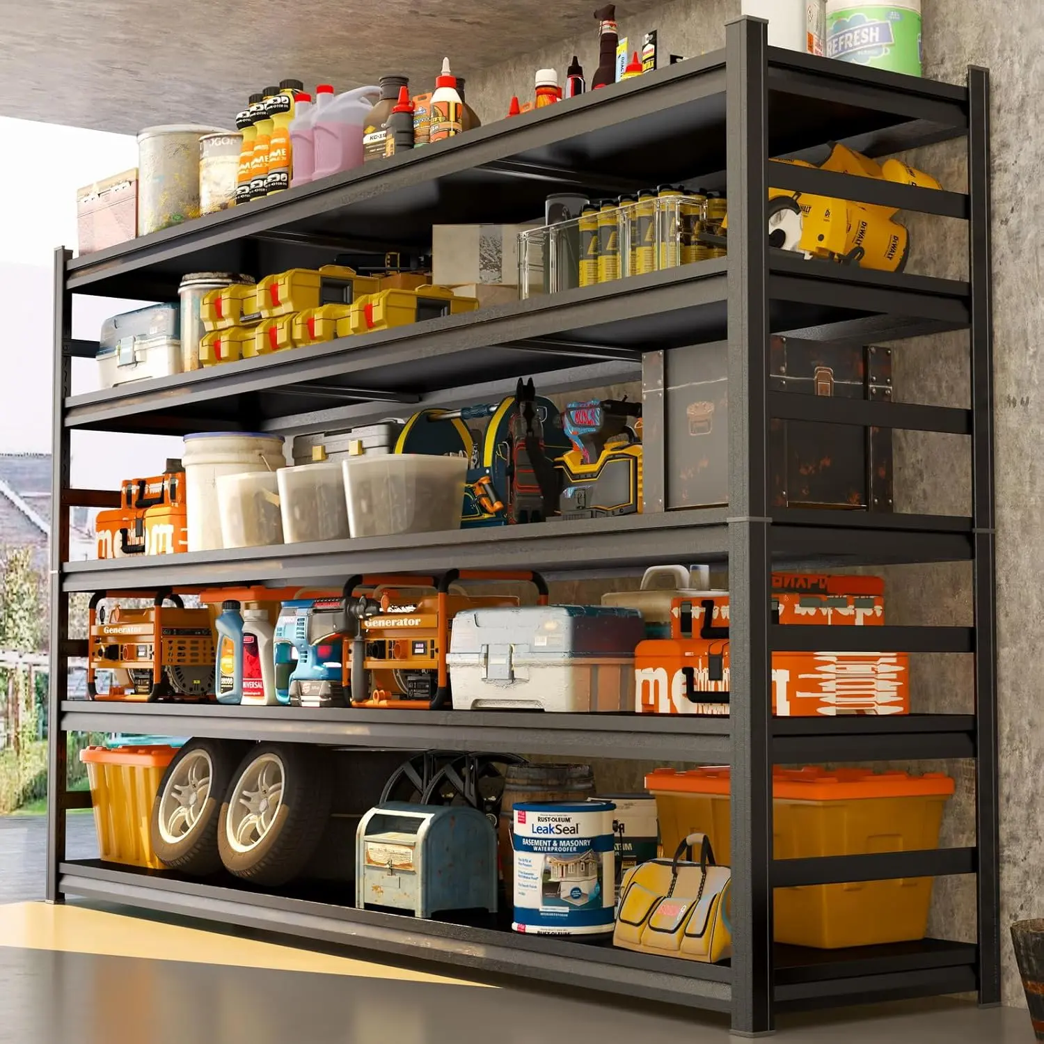 Heavy Duty Metal Garage Shelving Unit - 5-Tier Adjustable Expandable Organiser, 3000LBS Industrial Steel Rack, 78"H, Ideal for Garage & Basement Tool Storage, Black Home Organizer Rack