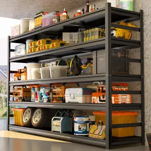 Heavy Duty Metal Garage Shelving Unit, 5 - Tier Adjustable Storage Shelves, 3000LBS for Garage & Basement, Kitchen and Pantry Industrial Steel Rack, Ideal for Tool Organization & Storage, Black, 78"H