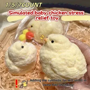 Chick Family Squeeze Toy: Plush Chick Stress Relief Toy with Slow Rebound, a creative and fun realistic chick stress-relief toy. Available in packs of 1, 5, or 7. Suitable for ages 12 and up. Packaged in a PVC bag.