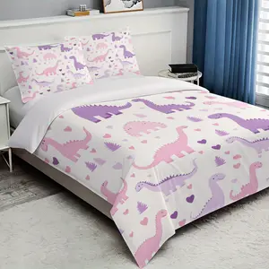 Three-Piece Dinosaur Pattern Bedding Set, Includes One Fitted Sheet and Two Pillowcases, 100% Polyester, Universal Size